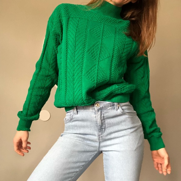 Vintage Sweaters - Vintage mockneck green sweater